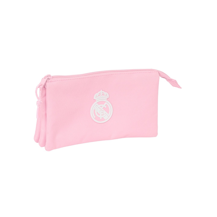 Safta Real Madrid Chica Portatodo - 3 Compartimentos con Cremalleras - 0.6L - Bolsillo Interior - 220x30x120mm - Color Rosa