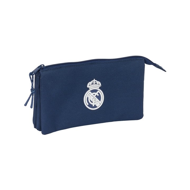 Safta Real Madrid Chica Marino Portatodo - 3 Compartimentos con Cremalleras - Bolsillo Interior - 0.6L - 220x30x120mm - Color Az