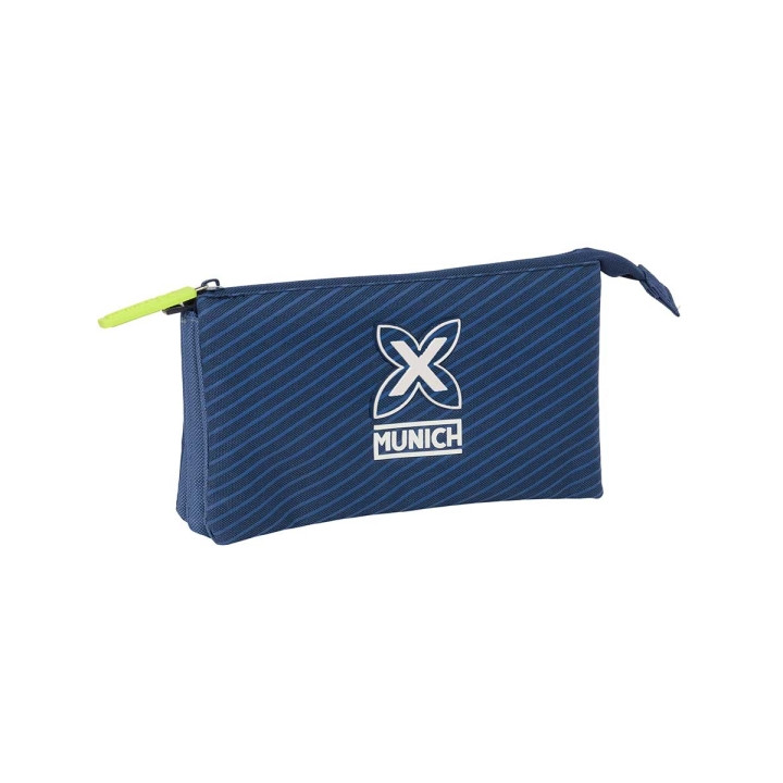 Safta Munich Blue Indigo Portatodo - 3 Compartimentos con Cremalleras - Bolsillo Interior - 0.6L - 220x30x120mm - Color Azul Mar