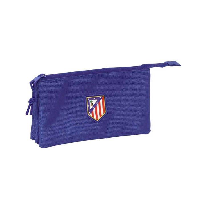 Safta Atletico de Madrid Teen Dark Blue Portatodo - 3 Compartimentos con Cremalleras - Bolsillo Interior - 0.6L - 220x30x120mm -
