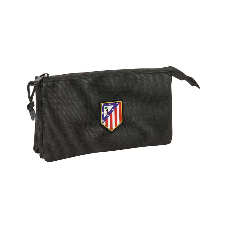 Safta Atletico de Madrid Teen Black Portatodo - 3 Compartimentos con Cremalleras - Bolsillo Interior - 0.6L - 220x30x120mm - Col