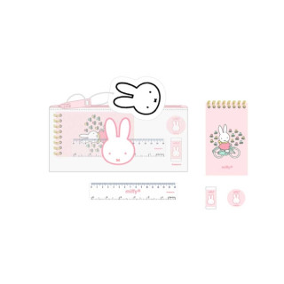 Safta Miffy Flores Pack Escolar con Portatodo de PVC - Cierre ZIP - Regla 15cm - 2 Lapices - Sacapuntas - Goma - Bloc de Notas c