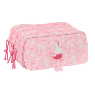 Safta Miffy Flores Portatodo - 3 Compartimentos con Cremalleras - Bolsillo Frontal - Cinta Adaptable - 1.72L - 215x80x100mm - Co