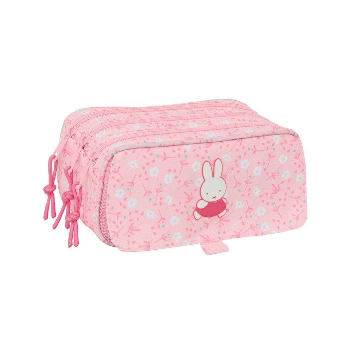 Safta Miffy Flores Portatodo - 3 Compartimentos con Cremalleras - Bolsillo Frontal - Cinta Adaptable - 1.72L - 215x80x100mm - Co