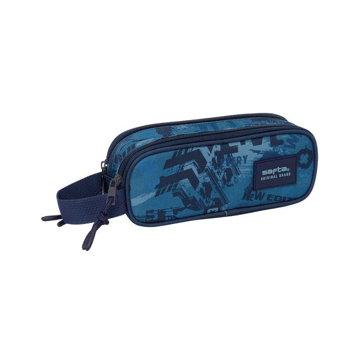 Safta New Edition Portatodo - 2 Compartimentos con Cremalleras - Asa Lateral - 1L - 210x60x80mm - Color Azul