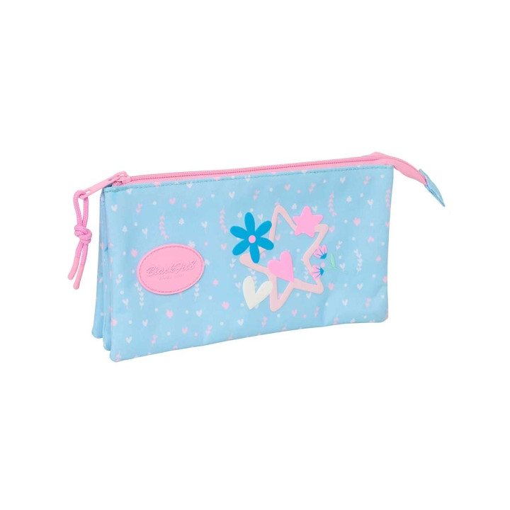 Safta Blackfit8 Smile Portatodo - 3 Compartimentos con Cremalleras - Bolsillo Interior - 0.6L - 220x30x120mm - Color Azul Claro