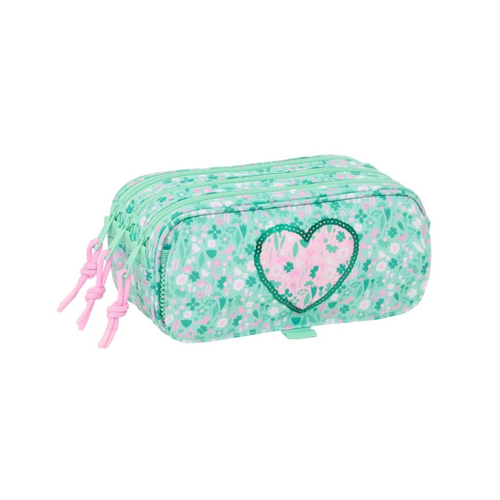 Safta Cuore Portatodo - 3 Compartimentos con Cremalleras - Bolsillo Frontal - Cinta Adaptable - 1.72L - 215x80x100mm - Color Tur