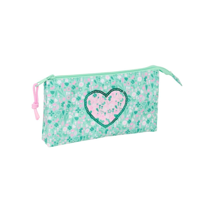 Safta Cuore Portatodo - 3 Compartimentos con Cremalleras - Bolsillo Interior - 0.6L - 220x30x120mm - Color Turquesa