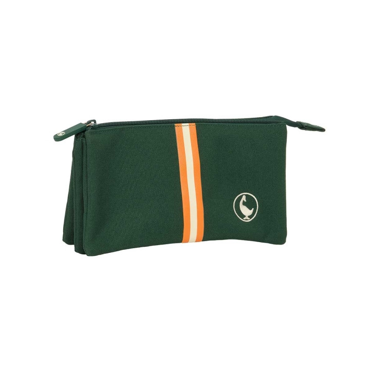 Safta el Ganso Basics Green Portatodo - 3 Compartimentos con Cremalleras - Bolsillo Interior - 0.6L - 220x30x120mm - Color Verde