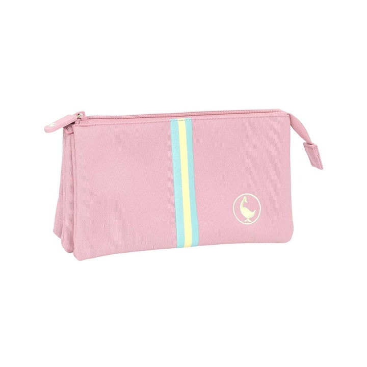 Safta el Ganso Basics Pink Portatodo - 3 Compartimentos con Cremalleras - Bolsillo Interior - 0.6L - 220x30x120mm - Color Rosa