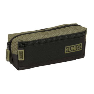 Safta Munich West Portatodo - 3 Compartimentos con Cremalleras - Goma Elastica - 0.98L - 220x60x85mm - Color Negro y Verde