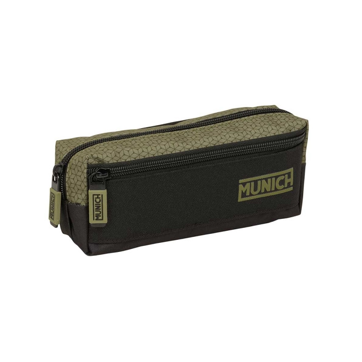 Safta Munich West Portatodo - 3 Compartimentos con Cremalleras - Goma Elastica - 0.98L - 220x60x85mm - Color Negro y Verde