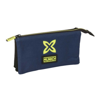 Safta Munich Track Portatodo - 3 Compartimentos con Cremalleras - Bolsillo Interior - 0.6L - 220x30x120mm - Color Azul Marino