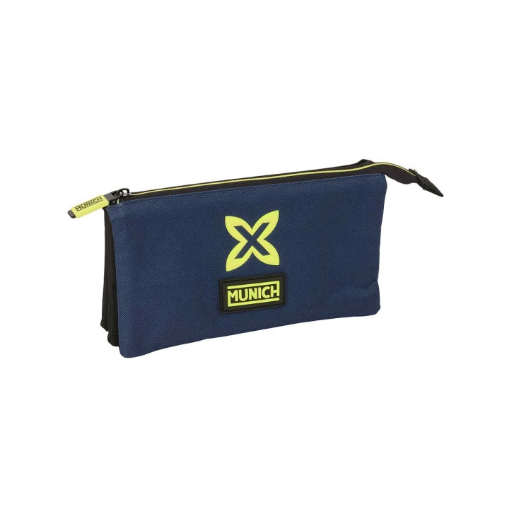 Safta Munich Track Portatodo - 3 Compartimentos con Cremalleras - Bolsillo Interior - 0.6L - 220x30x120mm - Color Azul Marino