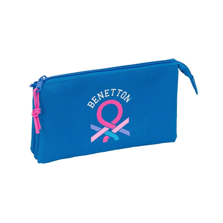 Safta Benetton Basics Azulina Portatodo - 3 Compartimentos con Cremalleras - Bolsillo Interior - 0.6L - 220x30x120mm - Color Azu