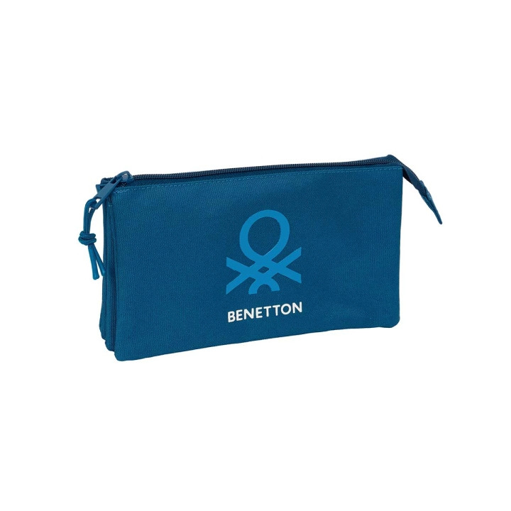 Safta Benetton Basics Marino Portatodo - 3 Compartimentos con Cremalleras - Bolsillo Interior - 0.6L - 220x30x120mm - Color Azul