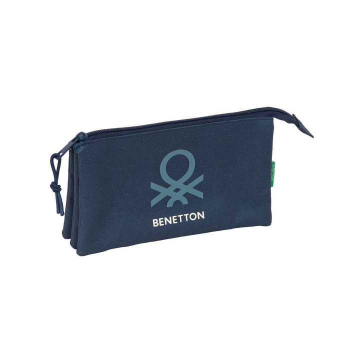 Safta Benetton Basics Antracita Portatodo - 3 Compartimentos con Cremalleras - Bolsillo Interior - 0.6L - 220x30x120mm - Color A