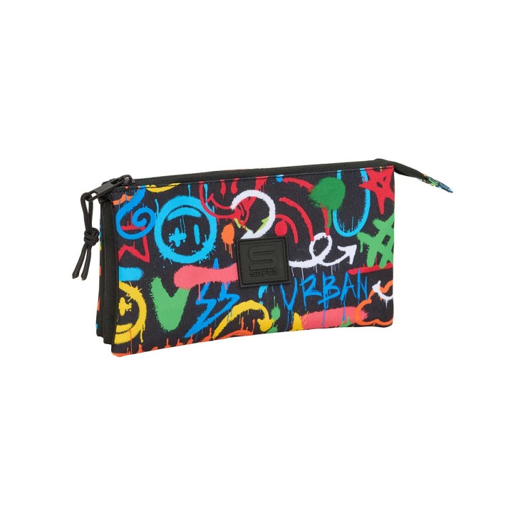 Safta Graffiti Colors Portatodo - 3 Compartimentos con Cremalleras - Bolsillo Interior - 0.60L - 220x30x120mm - Multicolor