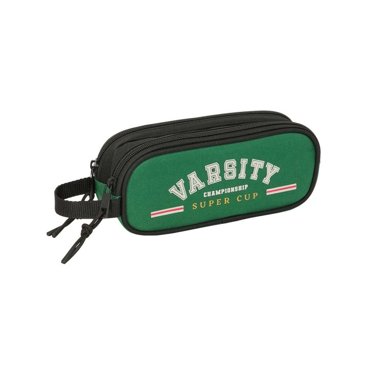 Safta Blackfit8 Varsity Portatodo - 2 Compartimentos con Cremalleras - 1L - Asa Lateral - 210x60x80mm - Color Negro y Verde