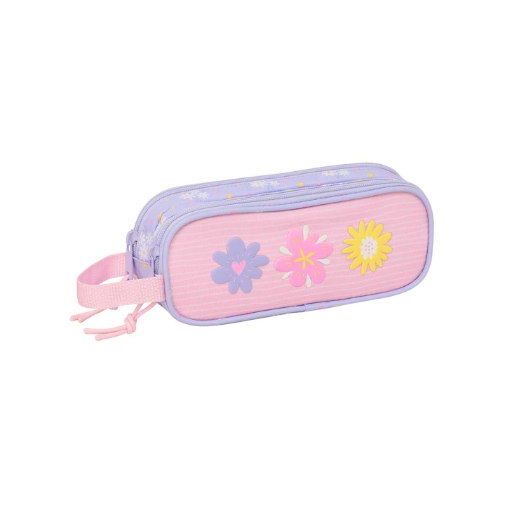 Safta Bouquet Portatodo - 2 Compartimentos con Cremalleras - Asa Lateral - 1L - 210x60x80mm - Color Rosa Pastel