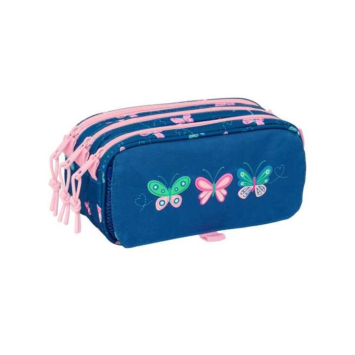 Safta Blackfit8 Mariposas Portatodo - 3 Compartimentos con Cremalleras - Bolsillo Frontal - Cinta Adaptable - 1.72L - 215x80x100