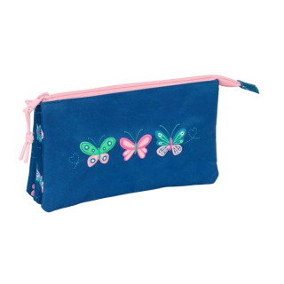 Safta Blackfit8 Mariposas Portatodo - 3 Compartimentos con Cremalleras - Bolsillo Interior - 0.60L - 220x30x120mm - Color Azul M