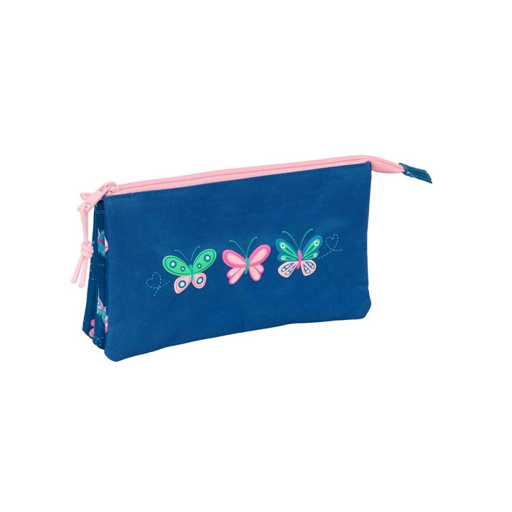 Safta Blackfit8 Mariposas Portatodo - 3 Compartimentos con Cremalleras - Bolsillo Interior - 0.60L - 220x30x120mm - Color Azul M