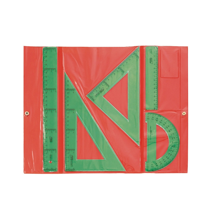 Safta Pack de 5 Reglas - Regla de 30cm - Regla de 15cm - Escuadra de 25cm - Cartabon de 25cm - Semicirculo de 15cm - Cierre de V