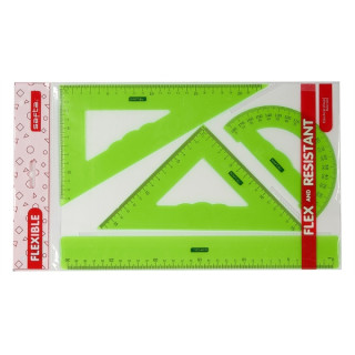 Safta Pack de 4 Reglas - Regla de 30cm - Escuadra de 25cm - Cartabon de 25cm - Semicirculo Transportador de Angulos - Colores Su