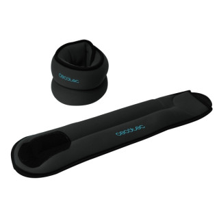 Cecotec Drumfit AnkelBell 2000 Neo Set de 2 Pesas Ajustables con Velcro - 2kg de Arena por Pesa - 42x10x3.5cm - Color Negro