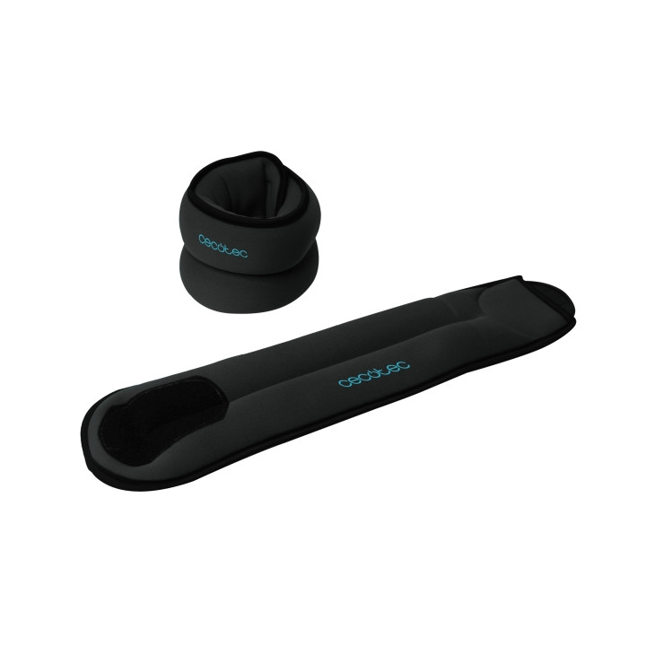 Cecotec Drumfit AnkelBell 2000 Neo Set de 2 Pesas Ajustables con Velcro - 2kg de Arena por Pesa - 42x10x3.5cm - Color Negro