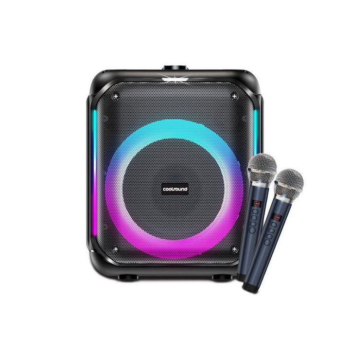 Coolsound Partybox Altavoz Karaoke 8" - Bluetooth - 30W - Iluminacion RGB - 2 Microfonos Inalambricos Incluidos - Entrada para I