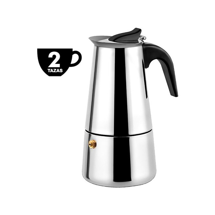 Muvip Cafetera Italiana de Acero Inoxidable - Capacidad para 2 Tazas - Compatible con Diferentes Tipos de Cocinas - Asa Ergonomi