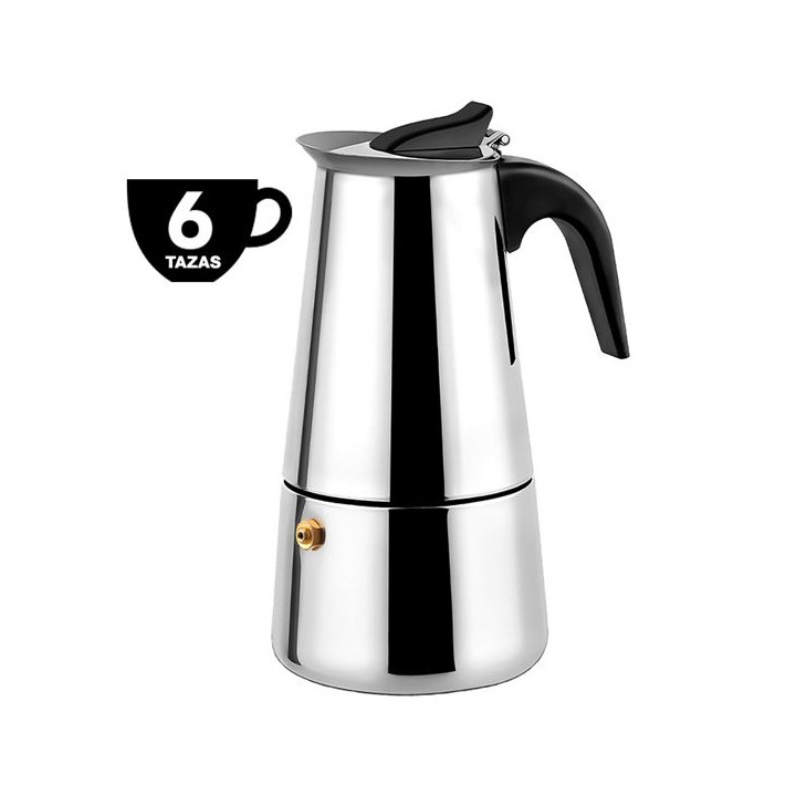 Muvip Cafetera Italiana de Acero Inoxidable - Capacidad para 6 Tazas - Compatible con Diferentes Tipos de Cocinas - Asa Ergonomi