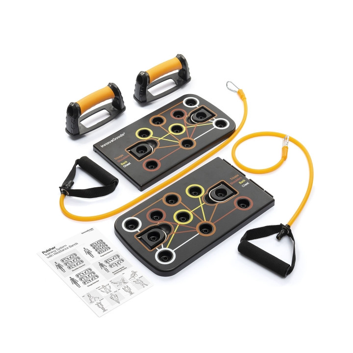 Innovagoods Pulsher Set de Entrenamiento con Bandas de Resistencia - Guia de Ejercicios - Desmontable - Antideslizante - Soporta