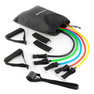 Innovagoods Rebainer Set de 5 Bandas de Resistencia con Accesorios - Resistencia Ajustable - Guia de Ejercicios - Portatil - Man