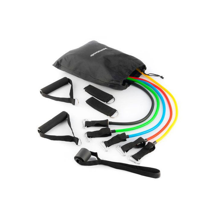 Innovagoods Rebainer Set de 5 Bandas de Resistencia con Accesorios - Resistencia Ajustable - Guia de Ejercicios - Portatil - Man