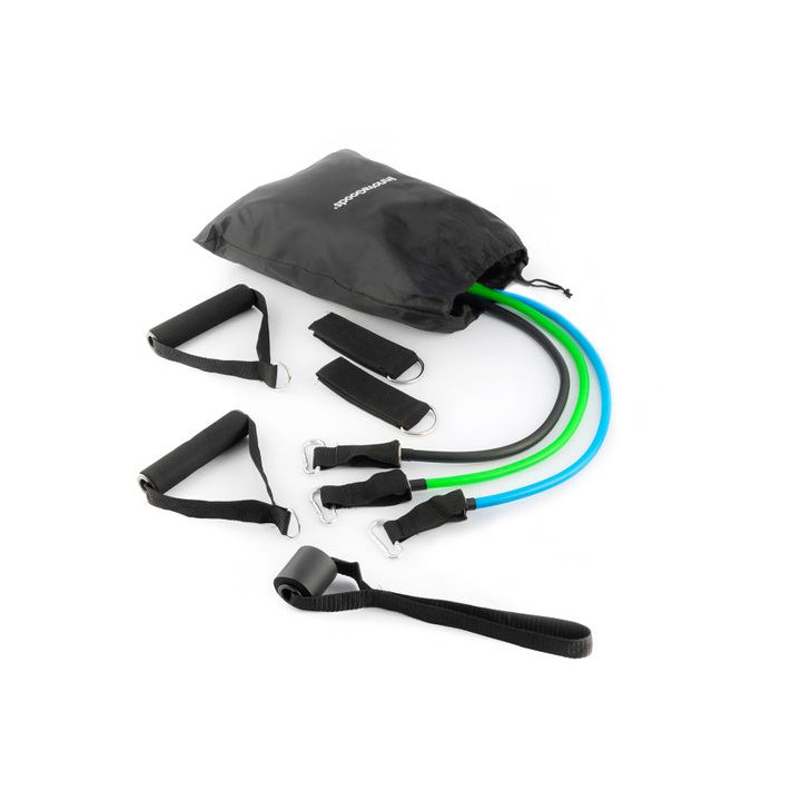 Innovagoods Tribainer Set de 3 Bandas de Resistencia con Accesorios - Resistencia Ajustable - Guia de Ejercicios - Portatil - Ma
