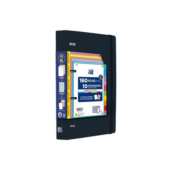 Oxford Europeanbinder Live & Go XL Pack con Carpeta A4+ con Recambio de 160 Hojas Cuadricula 5x5 + 10 Separadores de Plastico +
