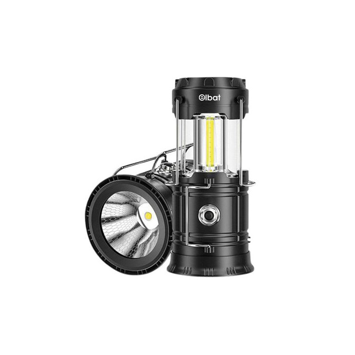 Elbat EB0564 Linterna de Camping 2 en 1 LED 280LM - 6500K Luz Fria - Gancho Superior - Alimentacion a Pilas AAA - Color Negro