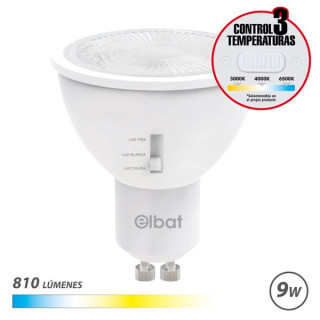 Elbat Bombilla LED GU10 - 9W - 810Lm - Selector de Luz - Calida 3000K
