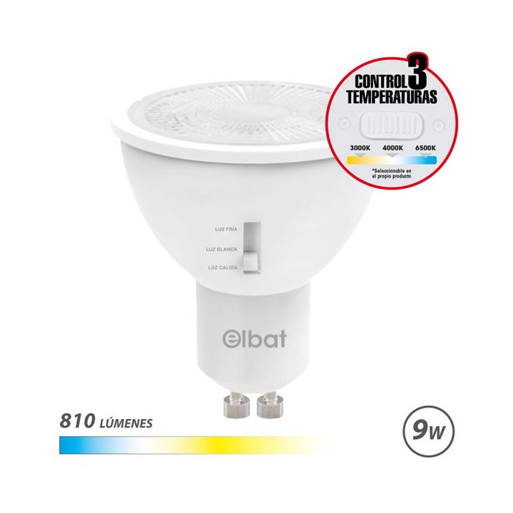 Elbat Bombilla LED GU10 - 9W - 810Lm - Selector de Luz - Calida 3000K