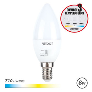 Elbat Bombilla LED C37 - 8W - 710Lm - E14 - Selector de Luz - Calida 3000K