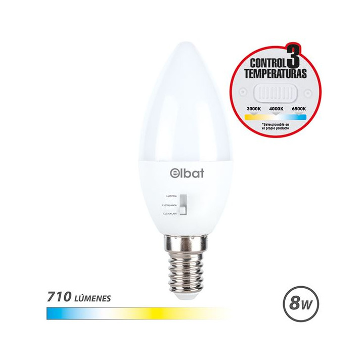 Elbat Bombilla LED C37 - 8W - 710Lm - E14 - Selector de Luz - Calida 3000K