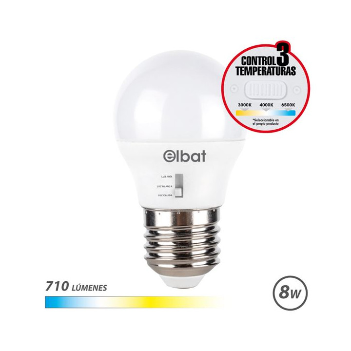 Elbat Bombilla LED G45 - 8W - 710Lm - E27 - Selector de Luz - Calida 3000K
