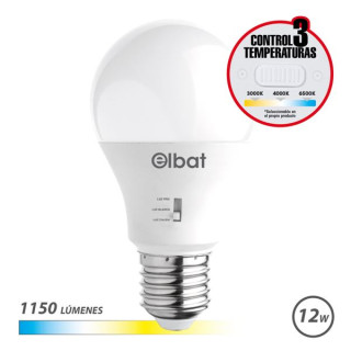 Elbat Bombilla LED A60 - 12W - 1150Lm - E27 - Selector de Luz - Calida 3000K