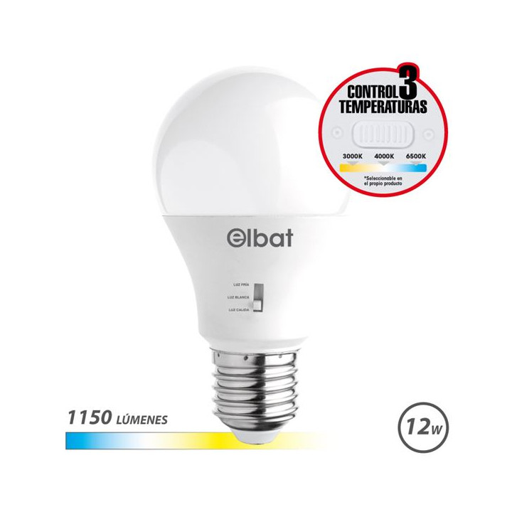 Elbat Bombilla LED A60 - 12W - 1150Lm - E27 - Selector de Luz - Calida 3000K