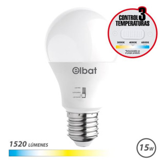 Elbat Bombilla LED A60 - 15W - 1520Lm - E27 - Selector de Luz - Calida 3000K