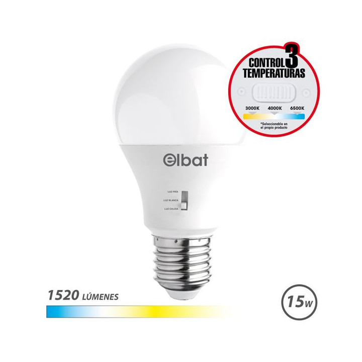 Elbat Bombilla LED A60 - 15W - 1520Lm - E27 - Selector de Luz - Calida 3000K