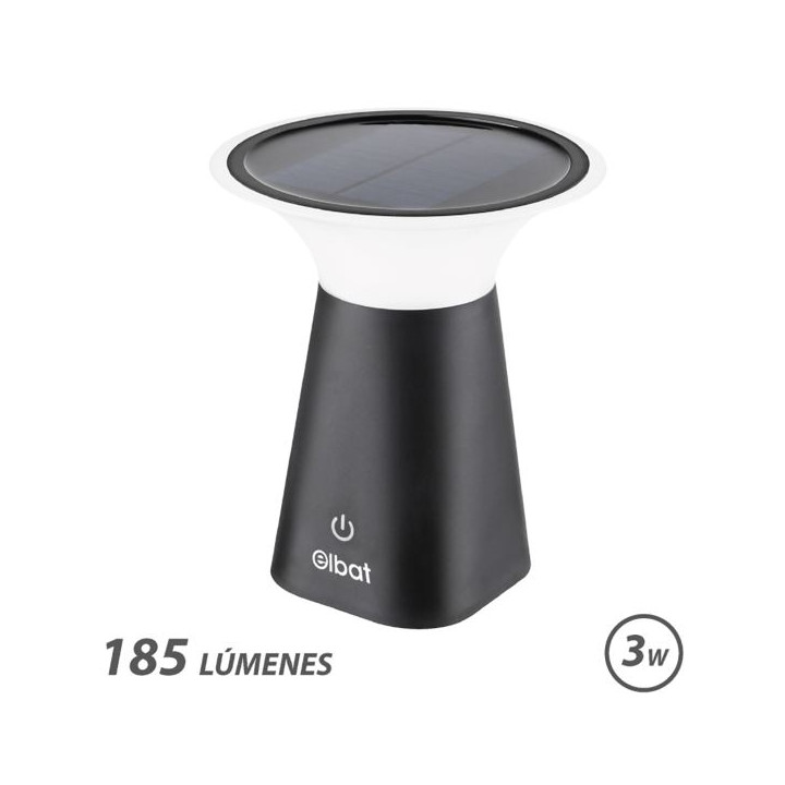 Elbat Lampara Solar LED - 185Lm - 2000K - Autonomia 6 horas - Color Negro